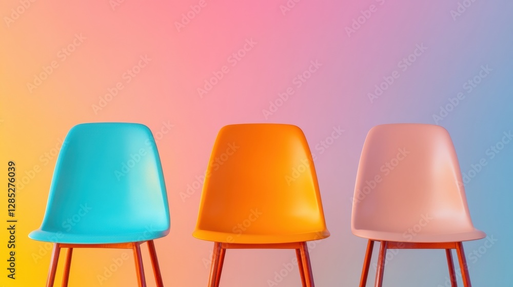 Aufkleber vibrant mid-century modern seating colorful plastic chairs against gradient backdrop - dynamic event