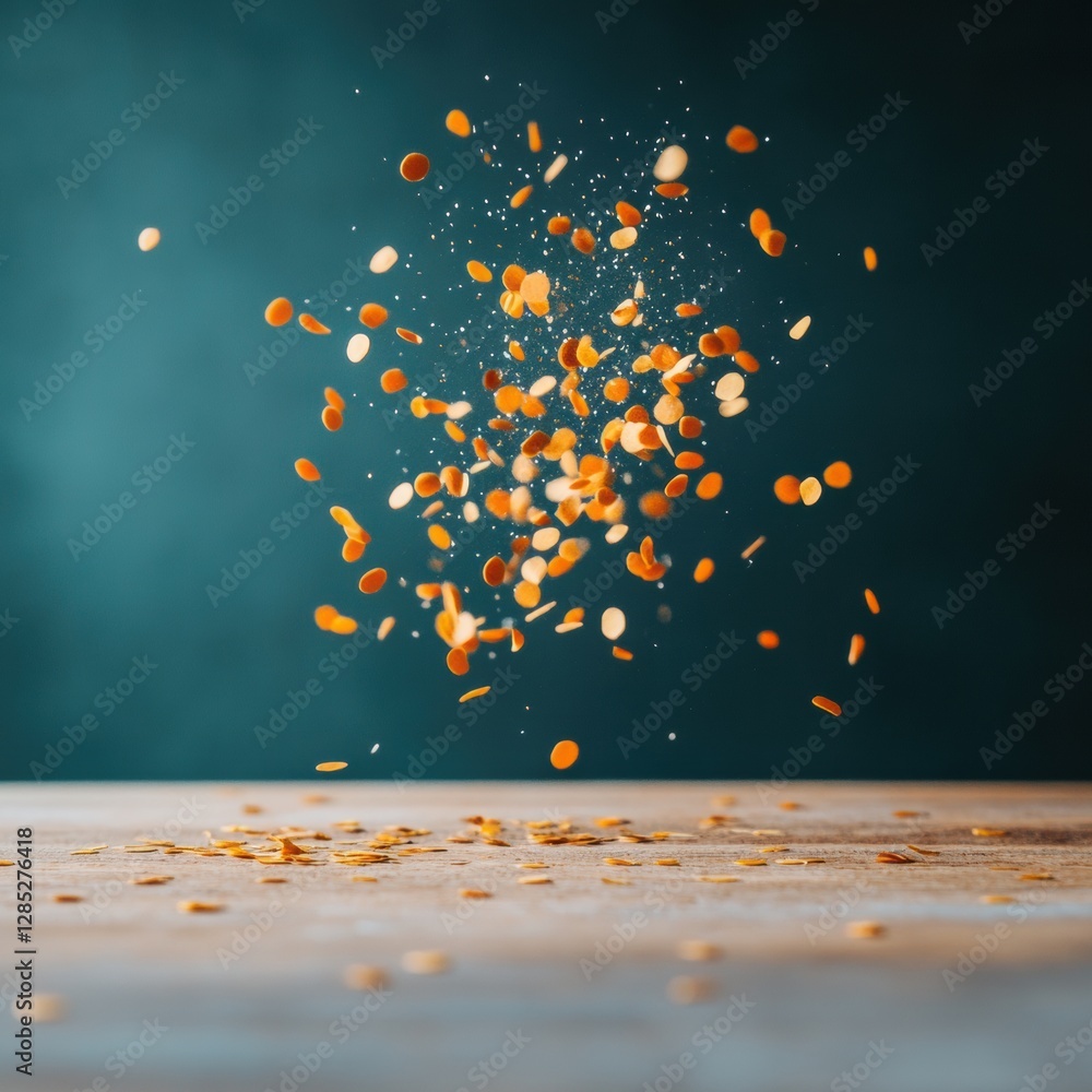 Aufkleber Dynamic Golden Confetti Burst Textured Particle Elegance on Dark Canvas for Event Design and Digital Celebration Campaigns - Boosting Brand Engagement and Festive Atmosphere