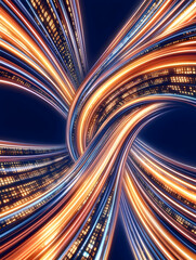 City lights trails swirl, night scene, abstract, tech background