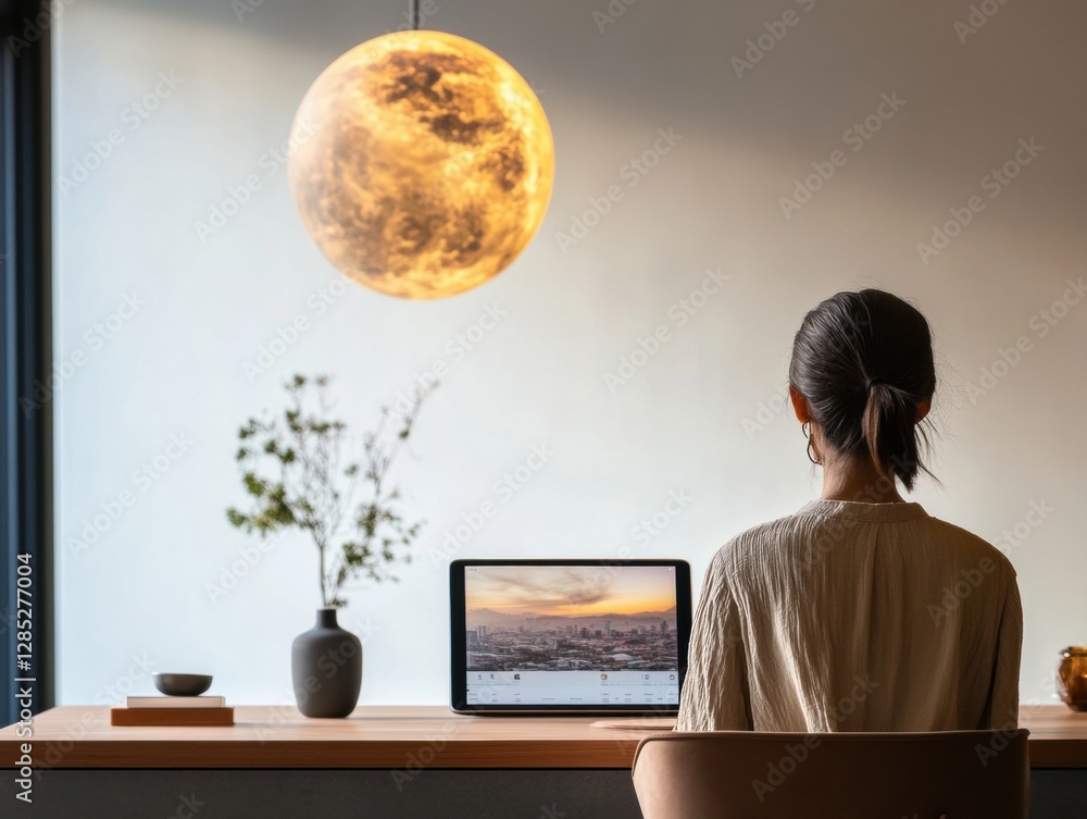 Poster minimalist workspace high-resolution tablet with travel itinerary and digital globe in elegant setti