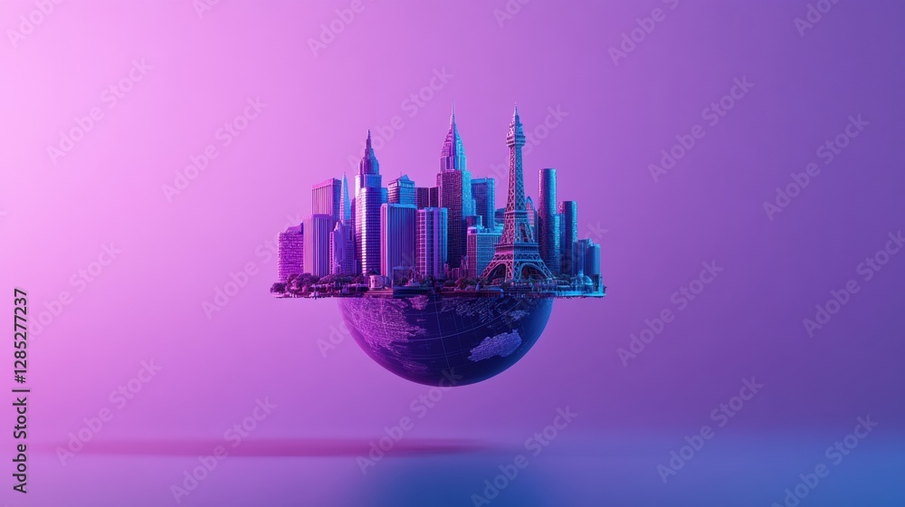 Aufkleber futuristic holographic travel interface interactive neon globe with smart itinerary and gesture cont