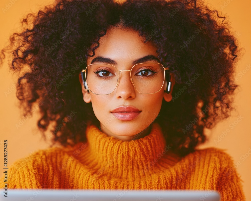Aufkleber minimalist e-learning setup young latina woman in smart-casual attire engages in online business cou