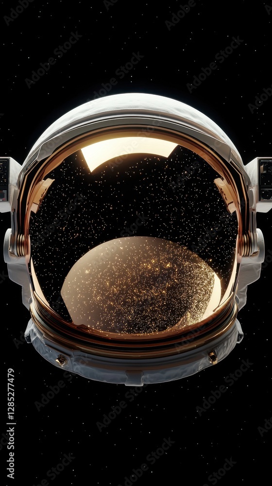Poster cosmic exploration stunning view from inside an astronaut helmet against a starry space background