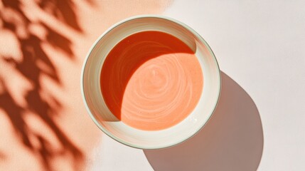 Minimalist Aesthetic Tomato Soup Bowl Vibrant Red Swirl in Rustic Dishware - Ideal for Food Influencers, Recipe Development, and Seasonal Meal Promotions