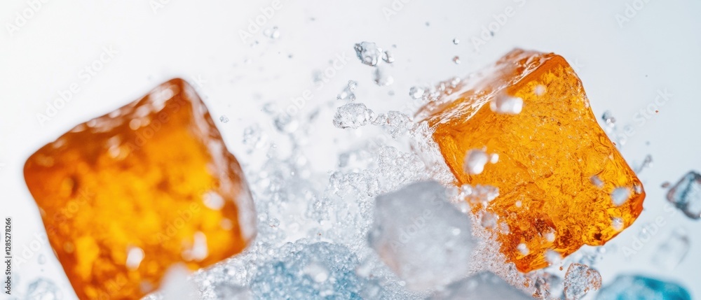 Aufkleber Vivid Abstract Ice Collision Dynamic Orange and Clear Cubes in Motion - Creative Visual Content and Modern Beverage Marketing for Refreshment Industry Innovation