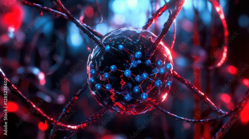 Poster abstract representation of molecular structure in a vibrant, glowing environment