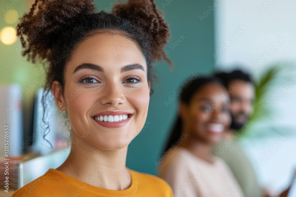Aufkleber multi-ethnic reception team in modern healthcare setting warm hospitality and patient-centric design