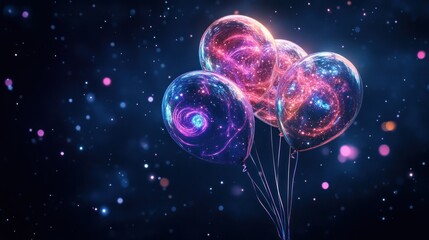 Colorful Cosmic Balloons Floating in Space with Sparkling Stars and Galaxy