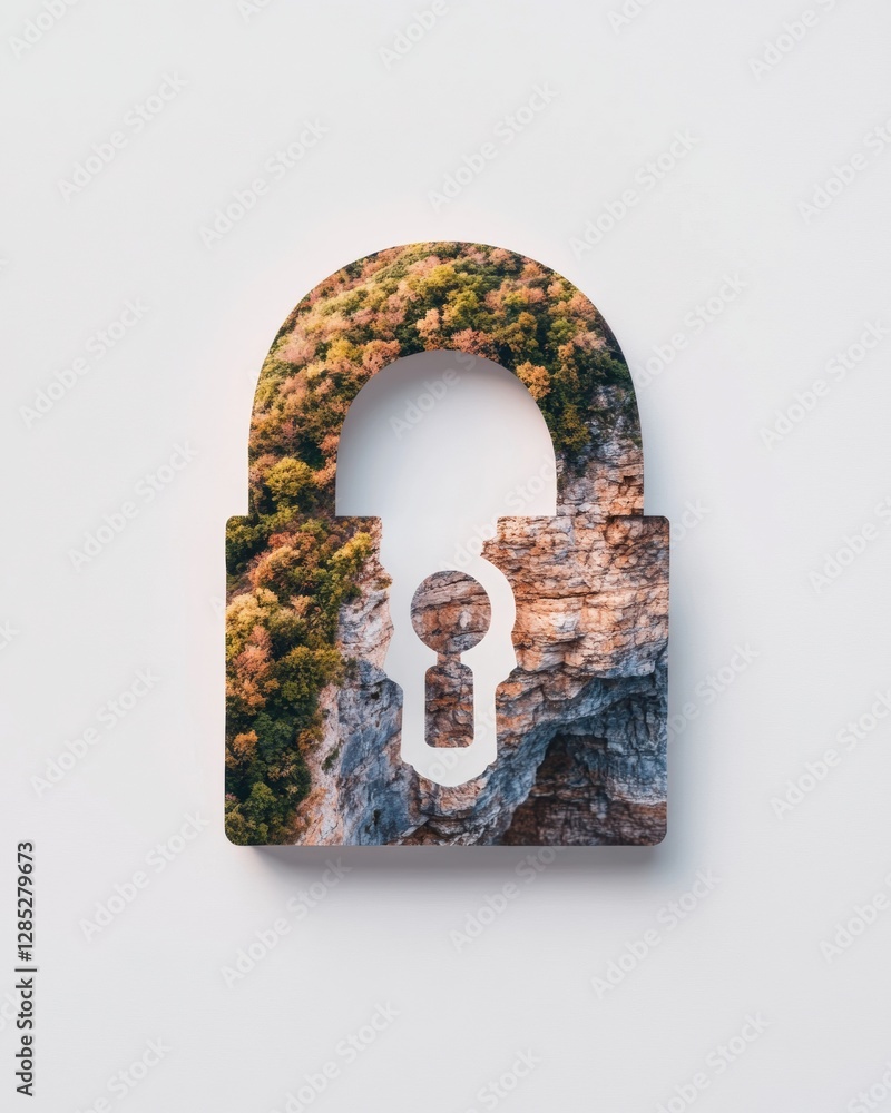 Poster earth-inspired cybersecurity design lock with nature textures for digital protection - innovative te