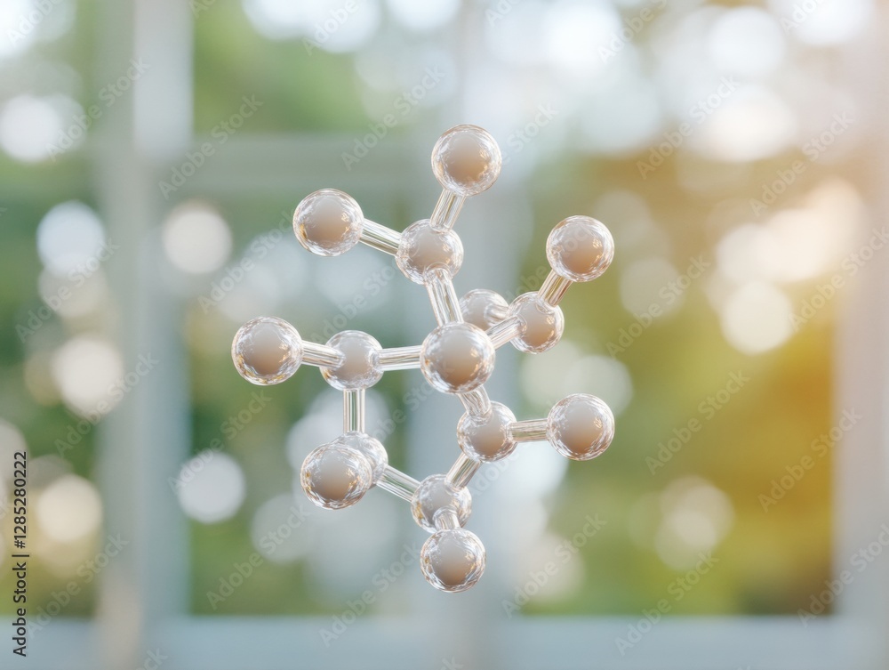 Aufkleber futuristic molecular visualization glass molecular structure in sunlit lab ambiance - cutting-edge b