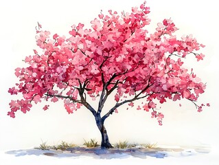 Fototapeta premium Watercolor painting of cherry blossoms blooming in spring