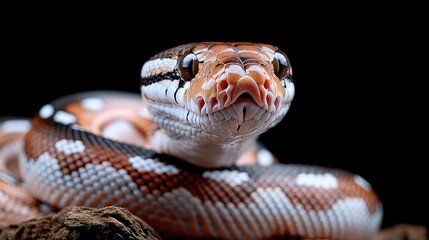 Fototapeta premium Python snake portrait, reptile close-up, dark background, wildlife photography, nature