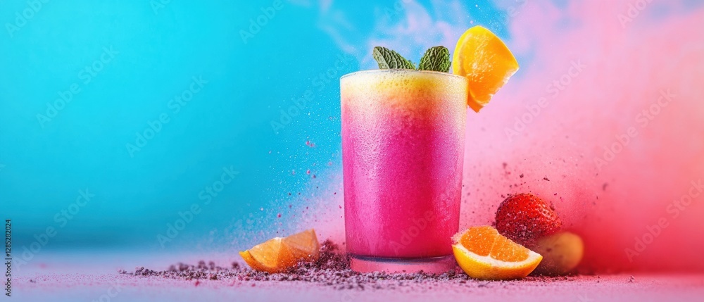 Aufkleber gradient luxe smoothie design vibrant glass with citrus and berries on rustic surface - modern lifes