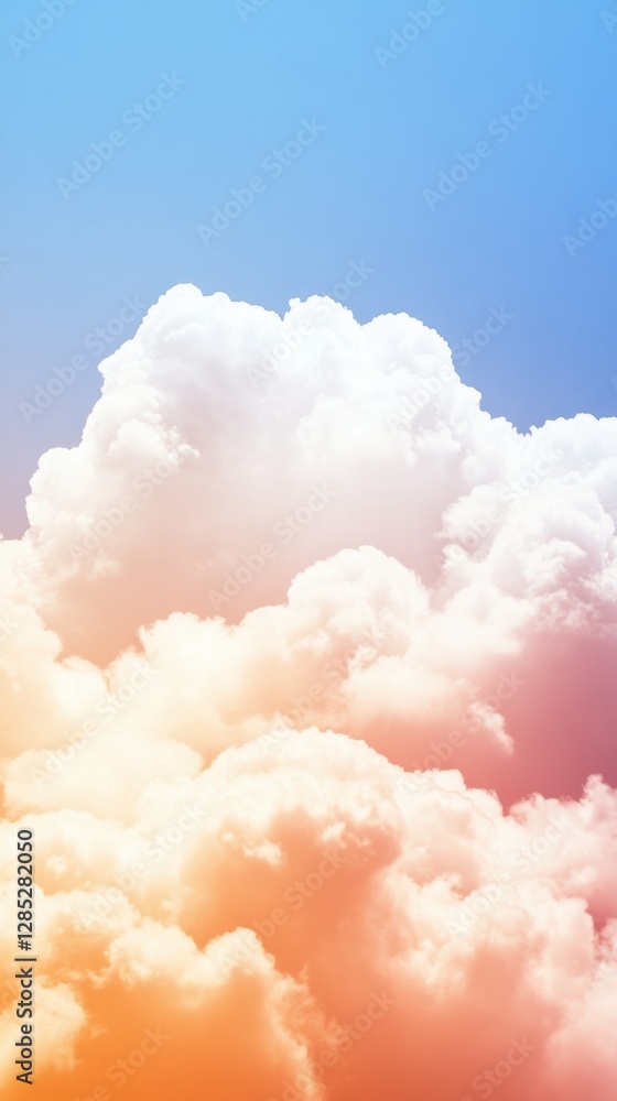Poster Elegant Modern Cloudscape Gradient Sky with Fluffy Clouds - Visual Content for Digital Marketing and Atmospheric Design in Premium Aesthetic Applications