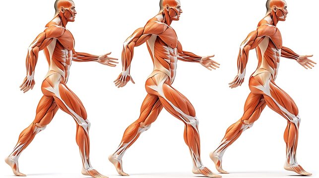 Human Muscular System Depicts Anatomical Structure During Walking Motion