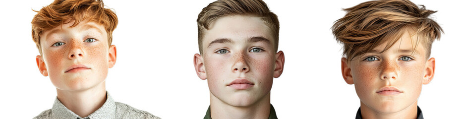Naklejka premium Png of Freckled Boys Portrait – Confident and Expressive Teenagers on transparent background.