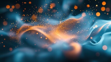 Abstract Fluid Artwork with Glowing Particles and Waves in a Dreamy Atmosphere