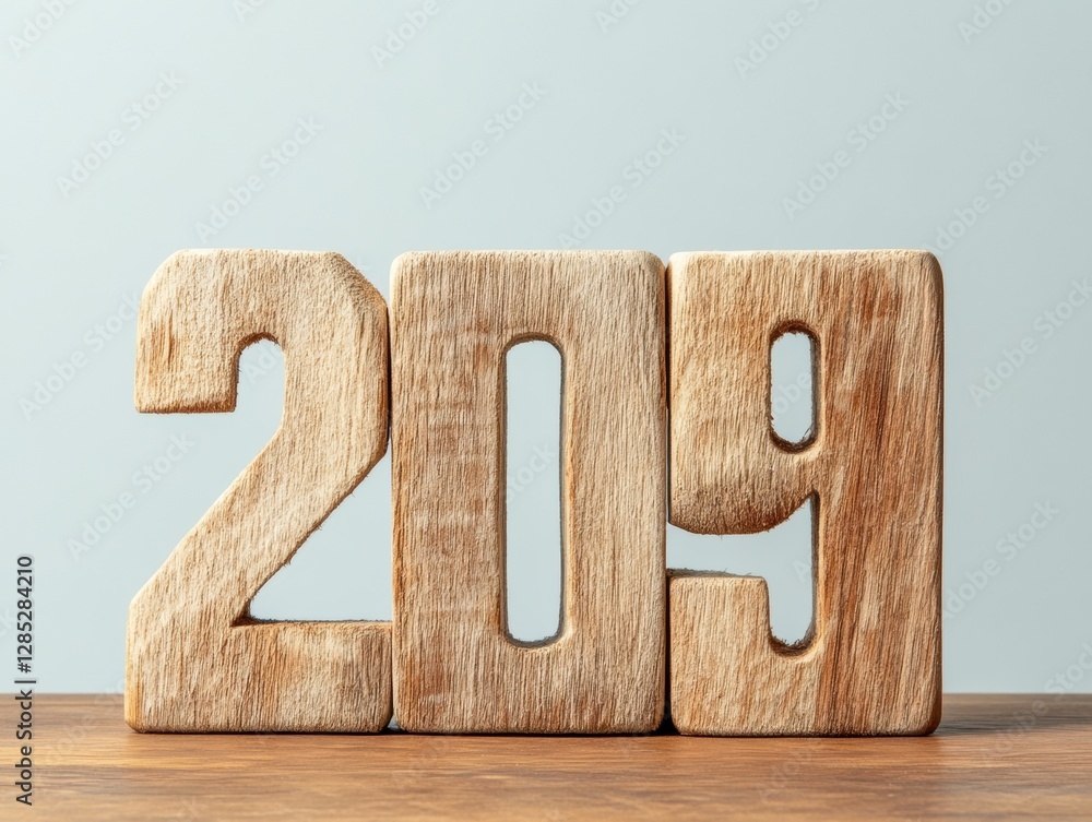 Poster rustic event planning display wooden number blocks on natural timber - inspiring year-end marketing 