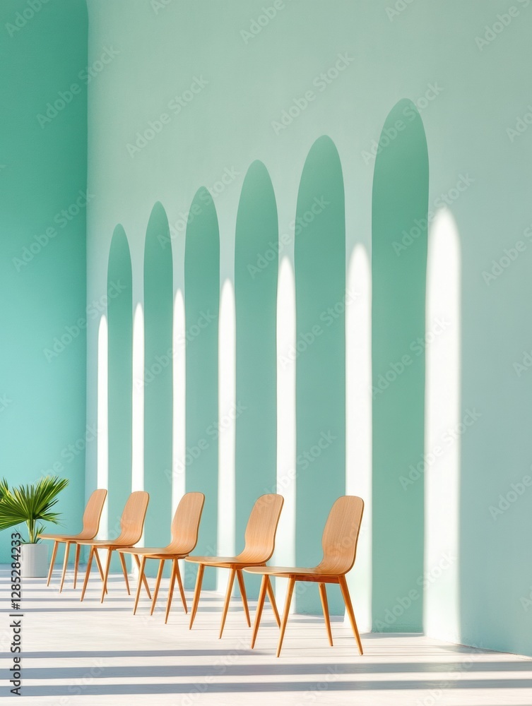 Aufkleber modern minimalist design wooden seating with soft green wall arches stylish workspace concept for el