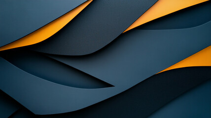 Dynamic abstract design featuring layered dark blue and orange shapes, creating modern aesthetic