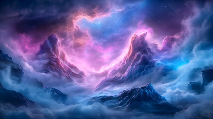 Fototapeta premium Fantasy Mountainscape Glowing Cloudscape
