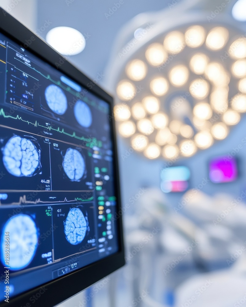 Aufkleber Hyper-Realistic Medical Interface Display in Modern Healthcare Facility - Enhancing Professional Efficiency with Cutting-Edge Digital Tools and Natural Lighting for Clinical Excellence