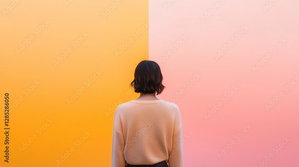 Poster minimal gradient visuals interactive exhibit with blending hues on smooth wall - modern design inspi
