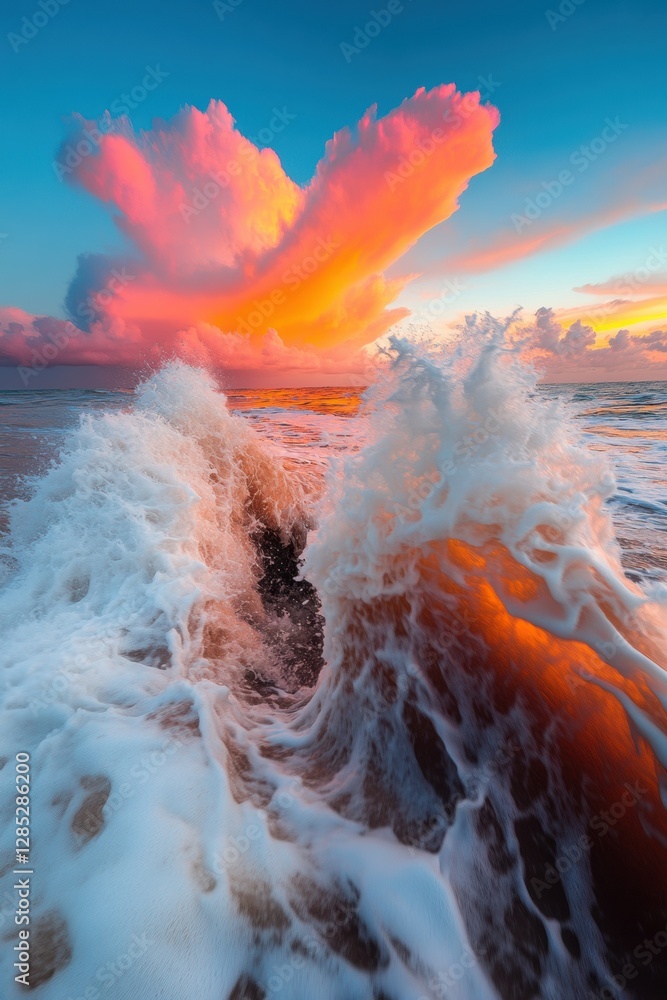 Poster contemporary ocean art dynamic wave crash captured in vibrant light and textured clouds visuals for 
