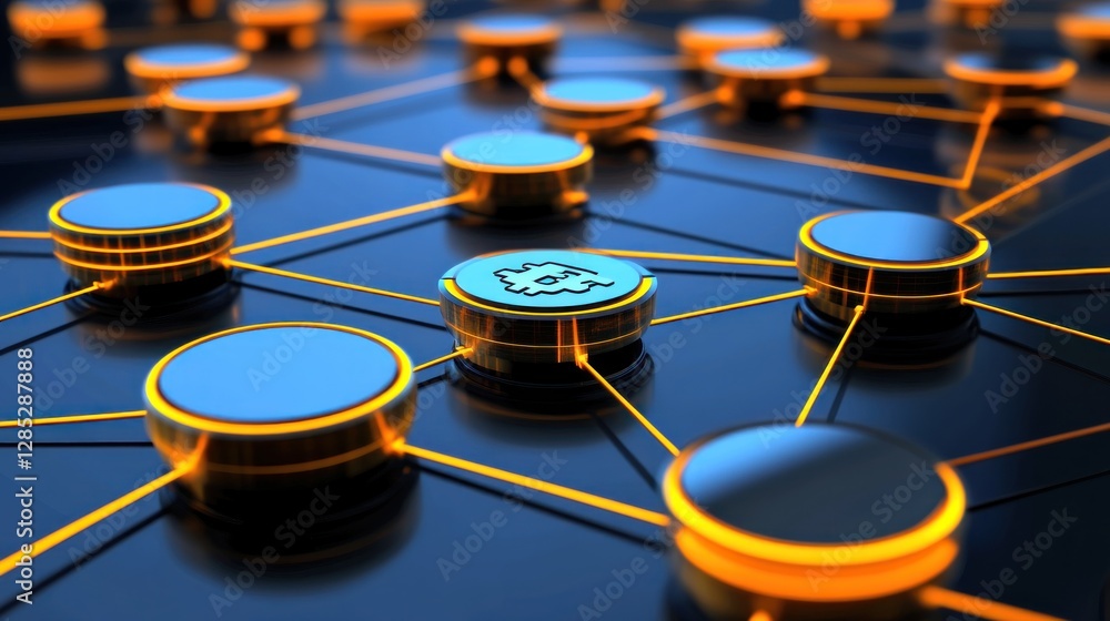 Poster abstract digital network with glowing nodes and connections, showcasing technology and innovation