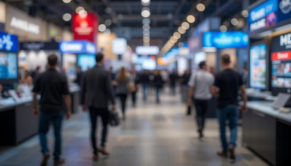 Blurred background perfect for copy space in a busy trade show scene