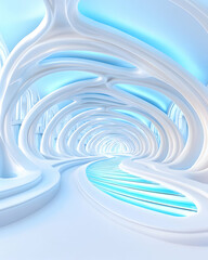 Futuristic white architectural tunnel with blue light
