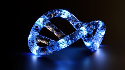 Illuminated 3D DNA Helix Model with Blue Lights on a Dark Background for Science and Education