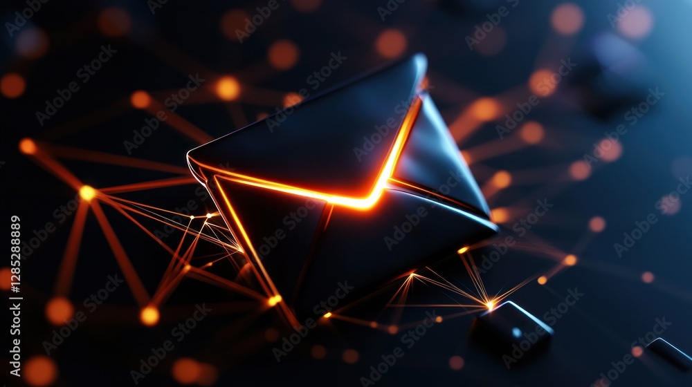 Wall mural futuristic glowing envelope amidst a digital network, symbolizing communication and technology