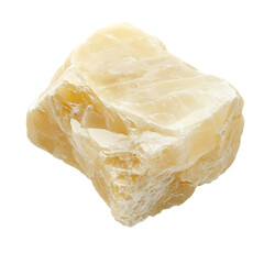 Smooth Chunk of Calcite with Pale Yellow Color and White Quartz Isolated on Transparent Background