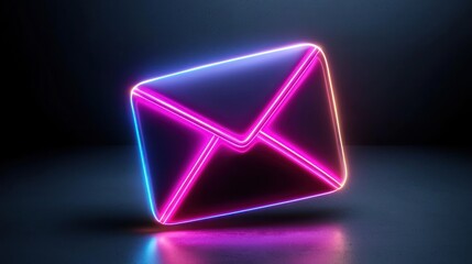 Naklejka premium Neon envelope glowing against a dark background, symbolizing digital communication and connection
