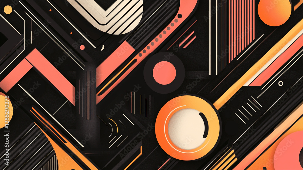Poster chromatic patterns symphony abstract geometry design, abstract shapes circle line triangle square in