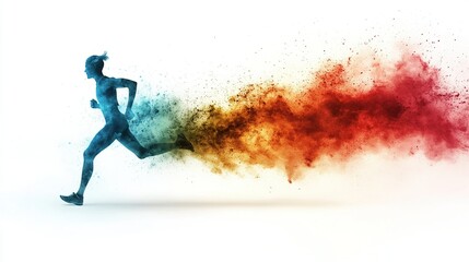 Vibrant Runner in Motion, dynamic color splashes, athlete silhouette, energy and creativity captured in motion
