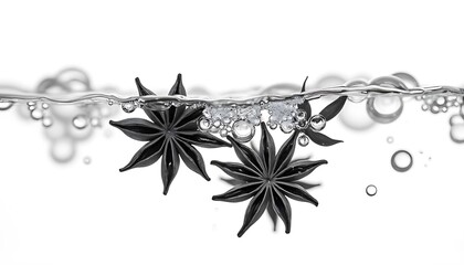 Fototapeta premium Star Anise Floating in Water Studio Shot Black and White Food Photography