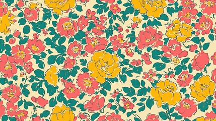 Floral seamless pattern, roses, textile design, cream background, repeat print