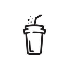 Simple black and white icon of a fizzy drink with a straw in a glass