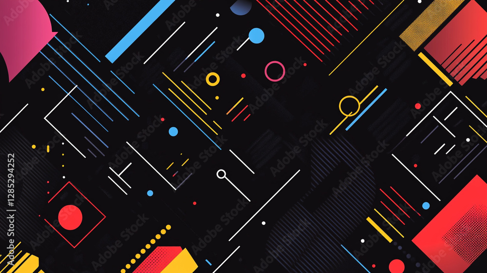 Poster chromatic patterns symphony abstract geometry design, abstract shapes circle line triangle square in