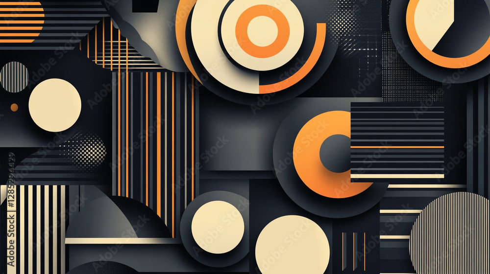 Poster chromatic patterns symphony abstract geometry design, abstract shapes circle line triangle square in