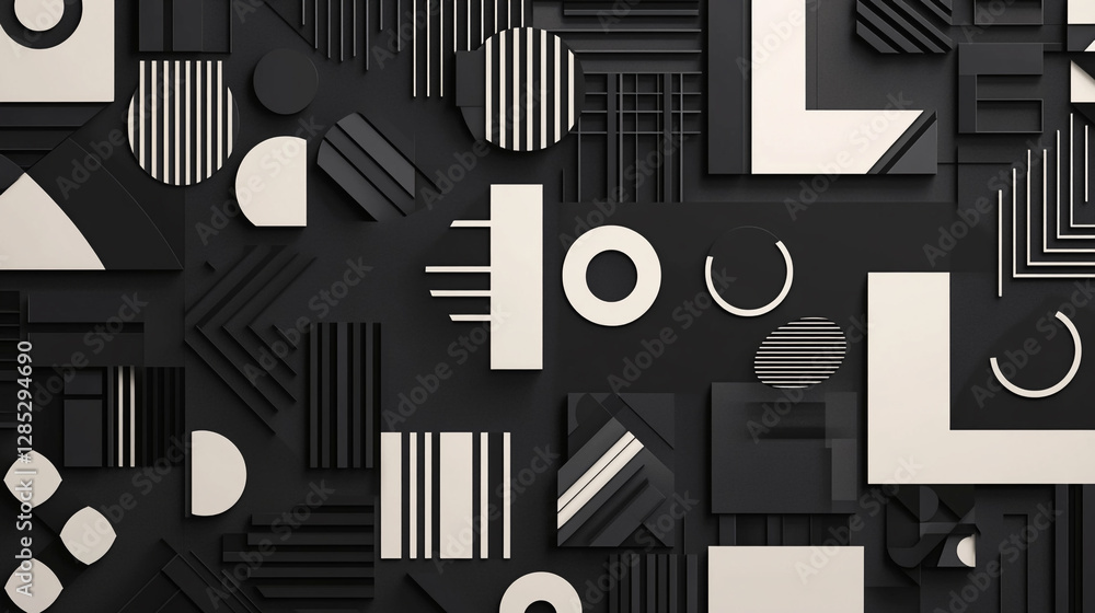 Poster chromatic patterns symphony abstract geometry design, abstract shapes circle line triangle square in