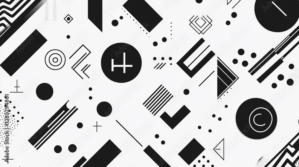 Poster chromatic patterns symphony abstract geometry design, abstract shapes circle line triangle square in