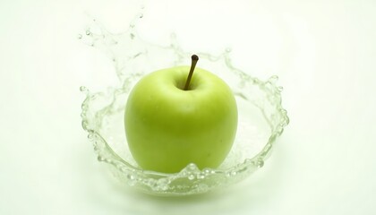Green Apple Splashing Water Splash High-Key Studio Shot 4K