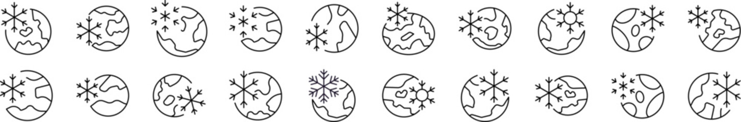 Global Cooling Line Icon Collection. Outline Signs for Graphic and Web Design, Apps, Adverts, Various Cards