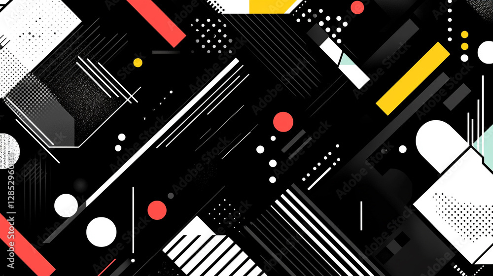Poster seamless black and white geometric pattern in abstract shapes, showcase intricate designs characteri