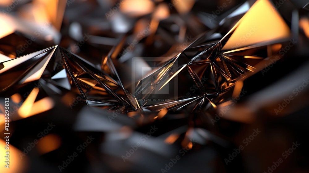 Poster abstract close-up of sharp, reflective crystal-like structures with warm lighting effects