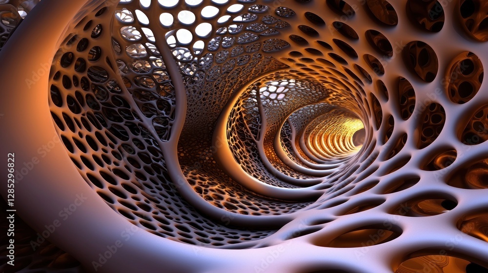 Wall mural intricate abstract tunnel structure with organic patterns and warm lighting effects