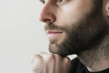 Obraz premium Close Up of Thoughtful Bearded Man with Hand on Chin in Contemplation